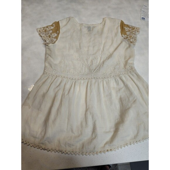 Gretty Zueger Blouse Women's Short Sleeve Tunic Lace burnout sleeves Ecru Medium - Picture 8 of 9